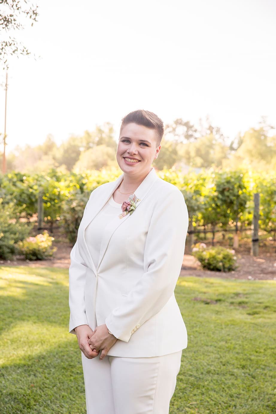Bride poses at Roblar Winery in Santa Ynez, CA 