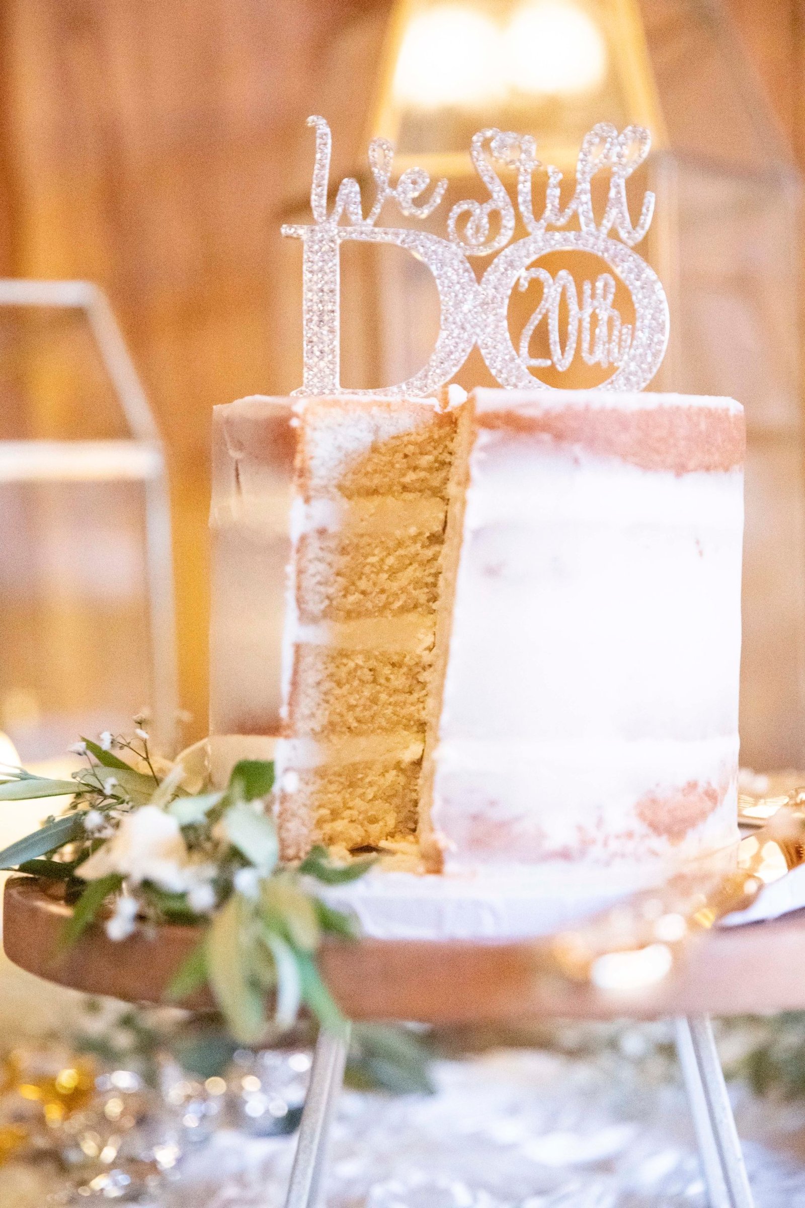 wedding cake with a slice removed