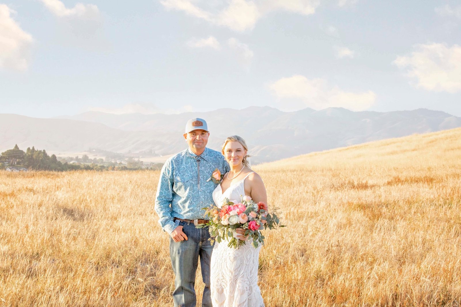 Bride and groom at the top of the hill during sunset at Loma Grande Ranch