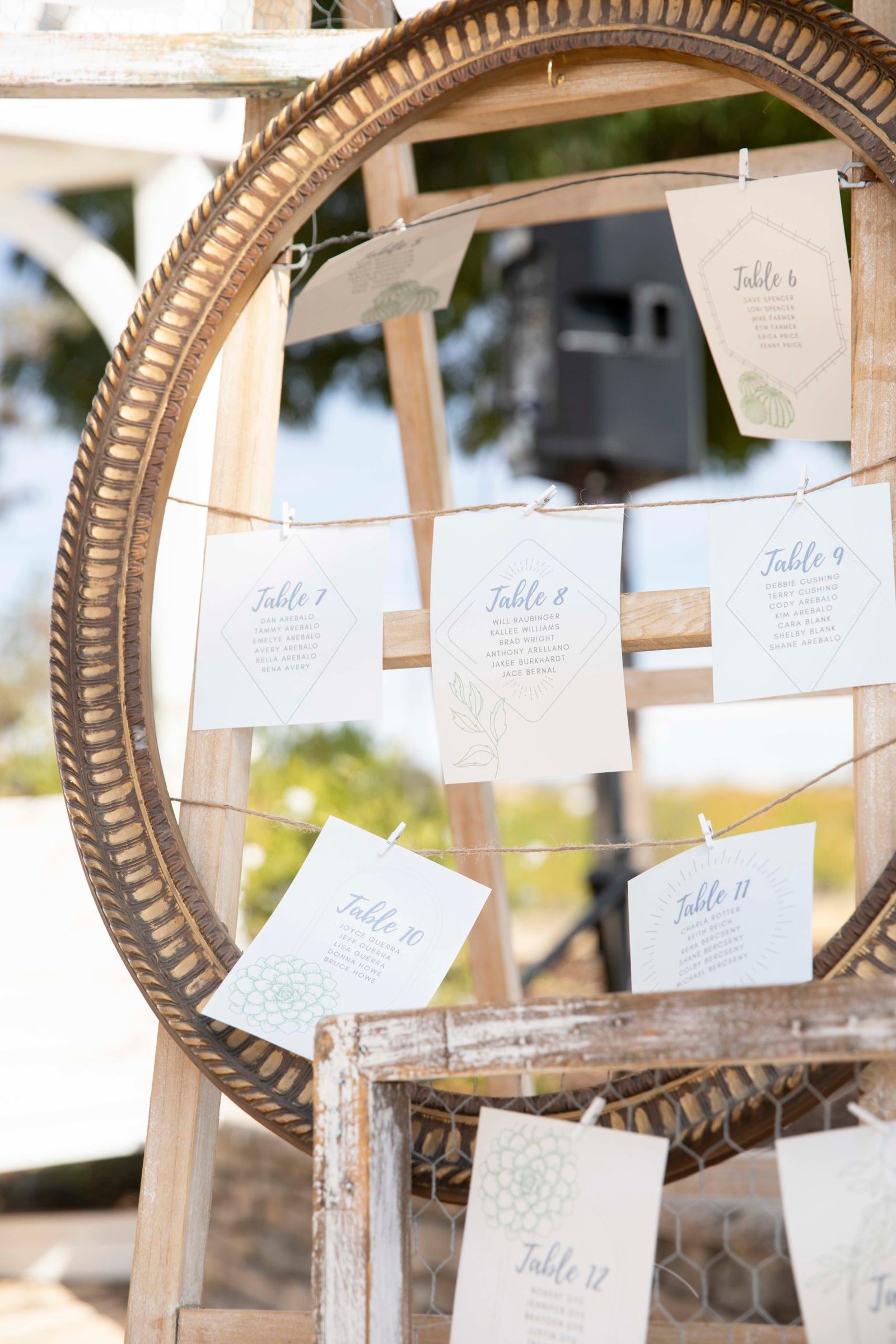 Seating assignments for a wedding at Roblar Winery in Santa Ynez, CA