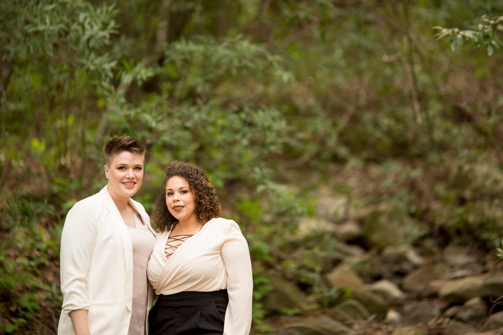 engagement session with two women on a trail at Nojoqui Falls