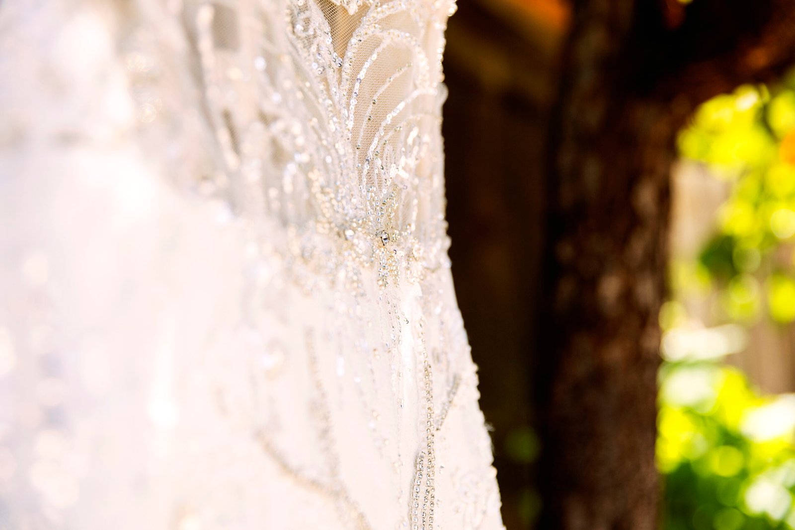 bead work on a bridal gown