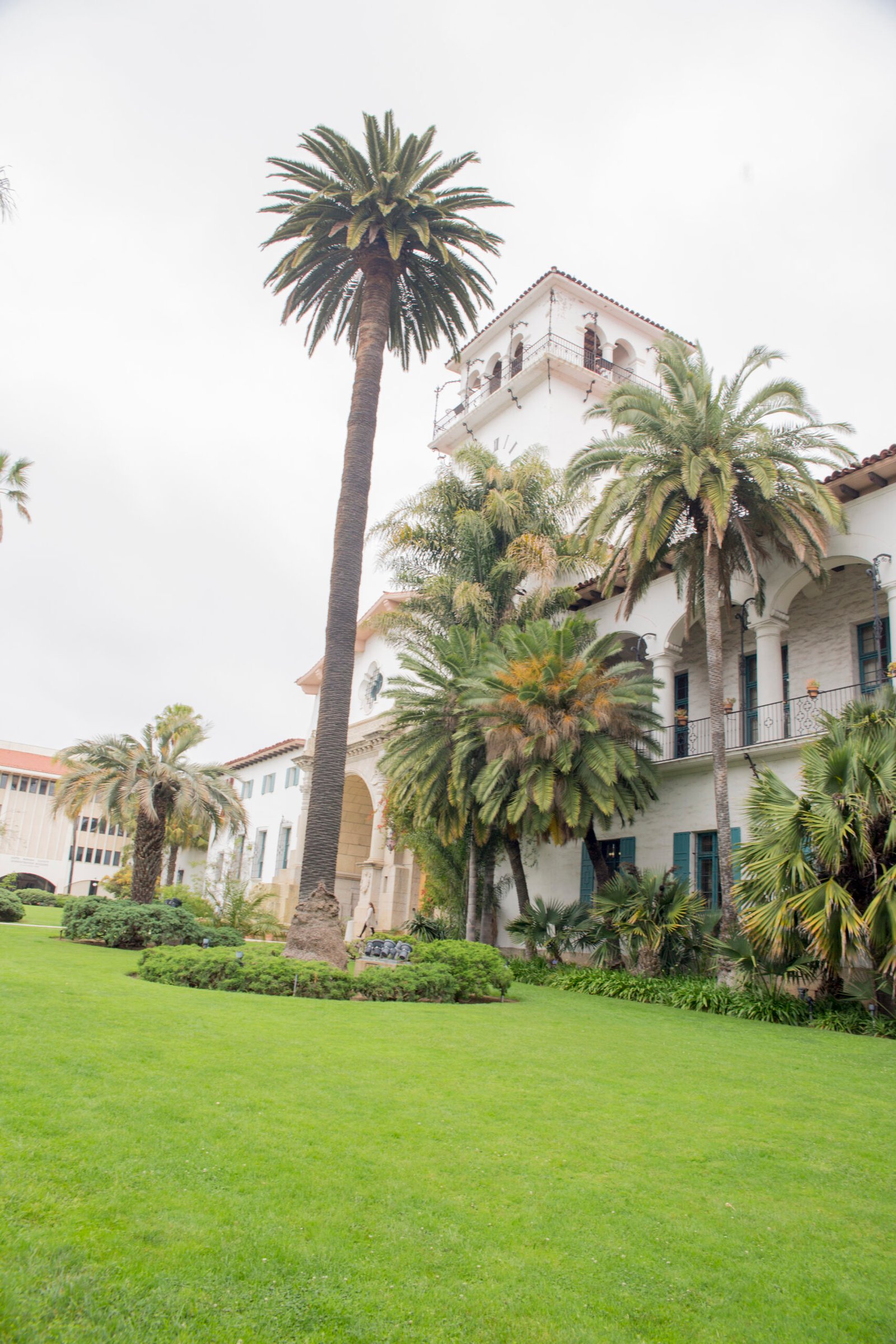 View of the side of the Santa Barbara Courthouse as seen from the Sunken Garden