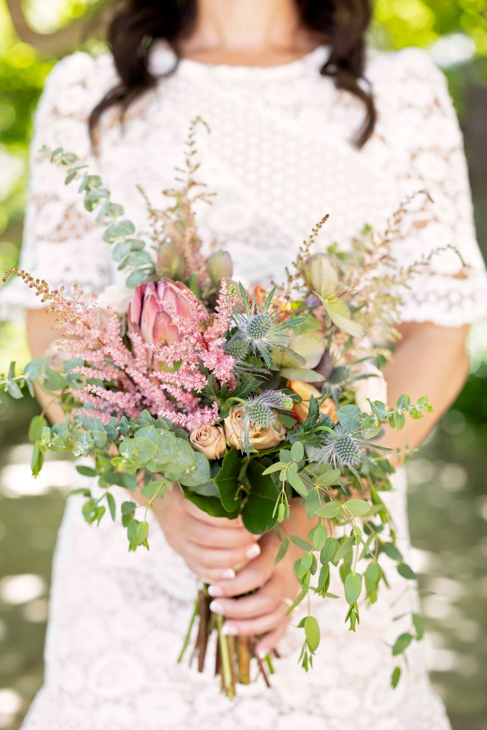 Bridal bouquet with pink and peach flowers