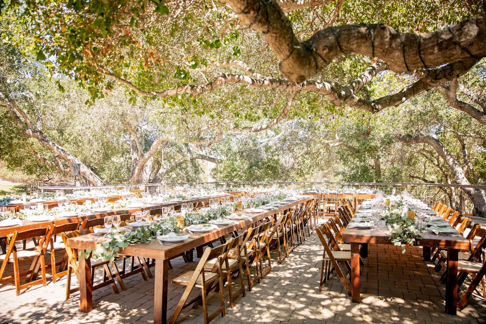 tables set up at a wedding reception at Tiber Canyon